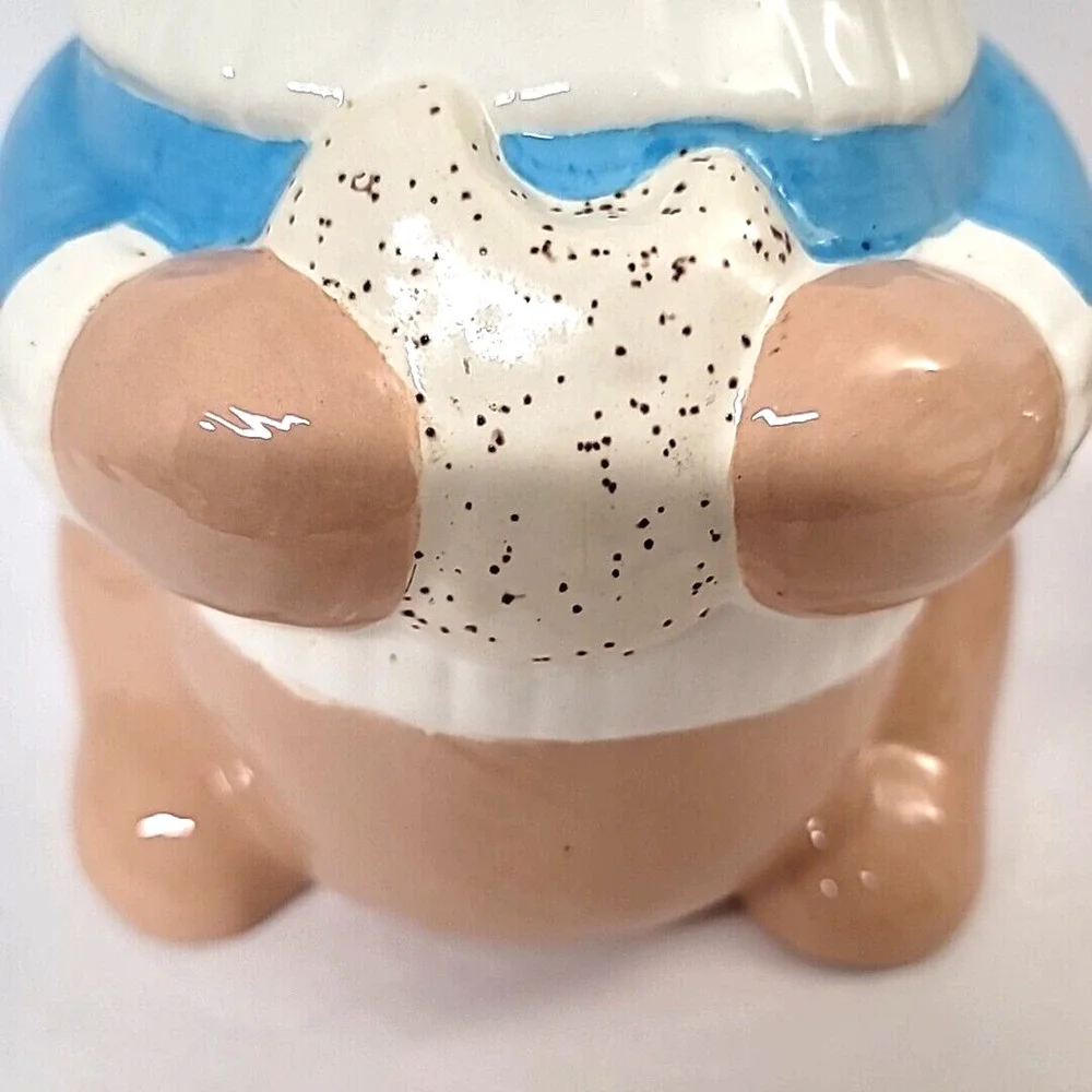Vintage Tan Bear‎ Holding a Cookie with a Blue/White Sweater Ceramic Cookie Jar